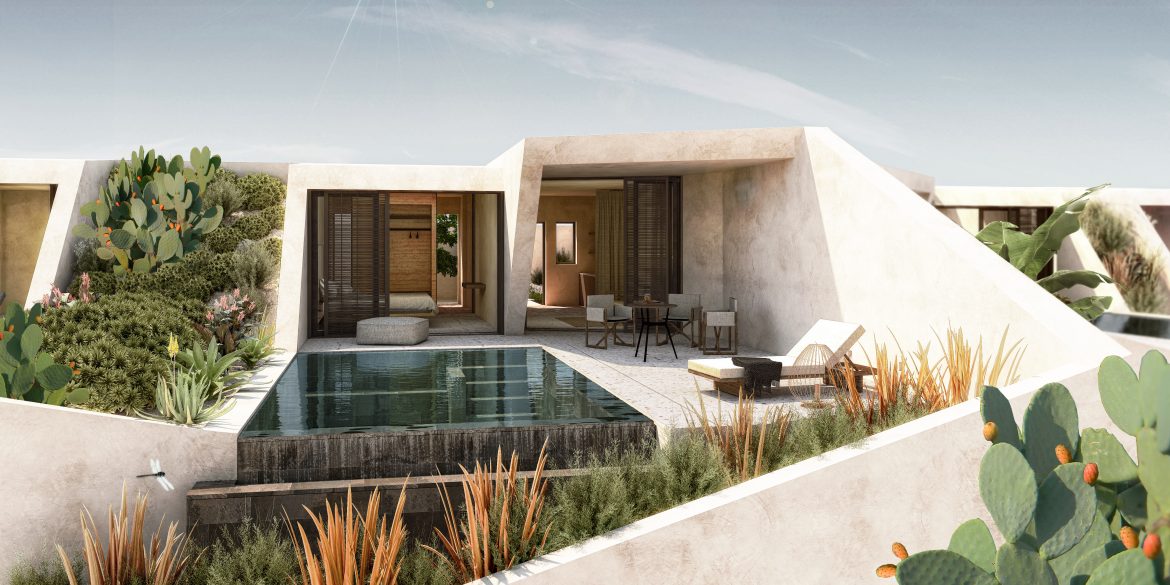 NOUS Exterior View Pool Suites Image Courtesy of Divercity Architects NOŪS. Το πρώτο resort του Ομίλου Donkey Hotels έρχεται στην Σαντορίνη