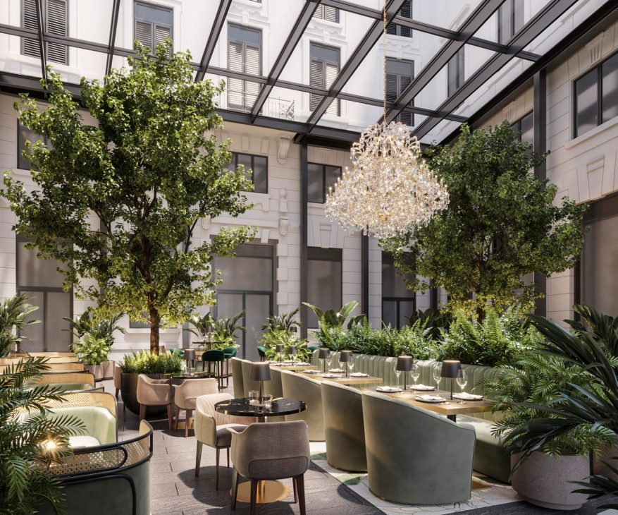 PalazzoCordusio GranMelia Giardino Cordusio Restaurant Rendering Palazzo Cordusio, ένα εμβληματικό ξενοδοχείο στην καρδιά του Μιλάνου